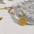 Trendy Sunburst Engraved Eight Star Zircon Stainless Steel Pendant Necklace 18K Pvd Gold Plated Jewelry