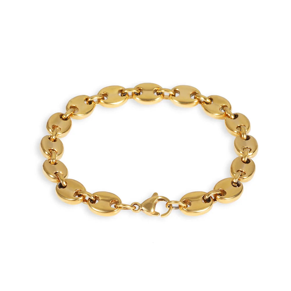 NUOYA Women Bracelet Stainless Steel Coffee Bean Design 18K Gold Plated Link Chain Bracelet Hip Hop Style Jewelry MegaBDM