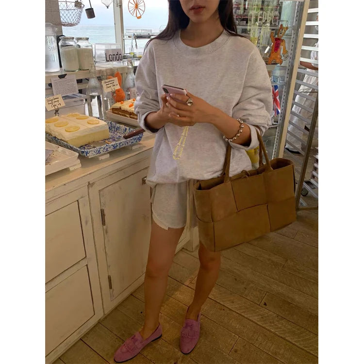 Women's Clothing 2026 Custom 2 Piece Short Sweat Suit Streetwear Crewneck Sweatshirt and Shorts Set for Women
