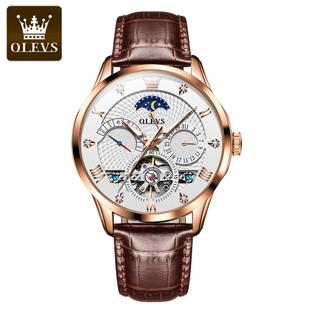 OLEVS 6652 Automatic Tourbillon Skeleton Mechanical Luxury Wrist Movement Luminous Waterproof Fashion High Quality Watch for Men