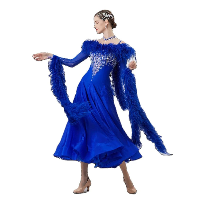 B-22225 Custom New International Standard Ballroom Dance Dress High Quality Pearl Silk Ballroom Dance Dresses for Sale