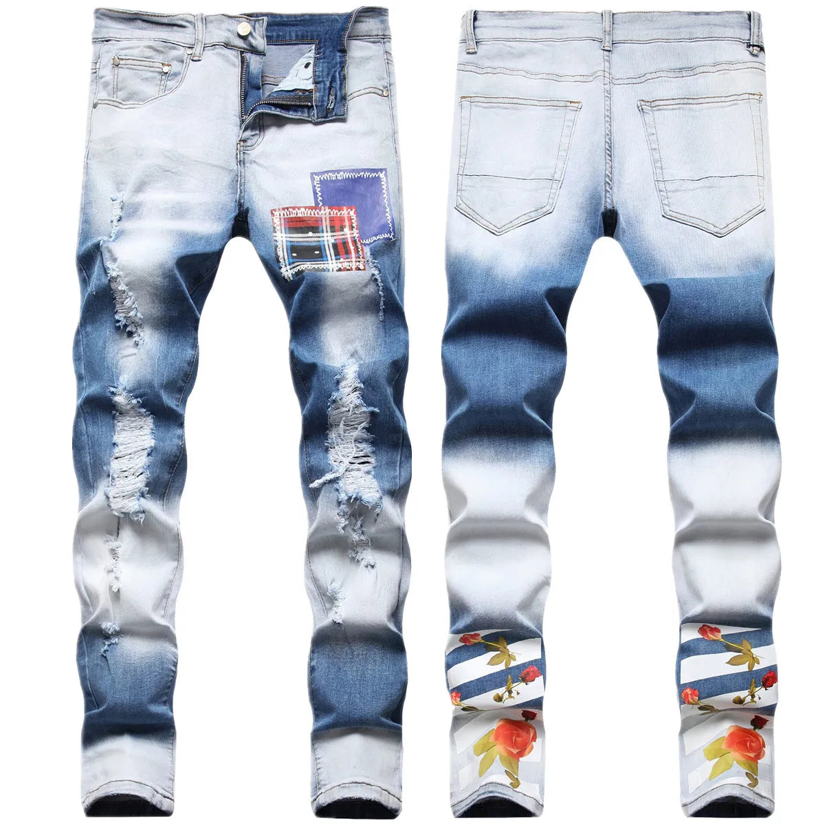 AeeDenim Custom logo OEM Mid-waist Washed Spot Blue Shot Cotton Youth Trousers Casual Pants Small Straight Jeans