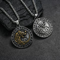 Stainless Steel Vintage Round Nordic Viking Rune-shaped Stainless Steel Wolf Head Personality Pendant Fashion Necklace