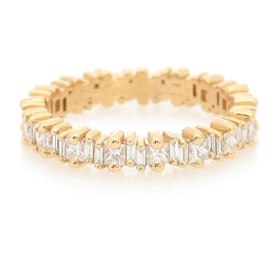 LOZRUNVE Hip Hop Custom Jewelry Factory Gold Vermeil Bugette CZ Eternity Ring 925 Sterling Silver