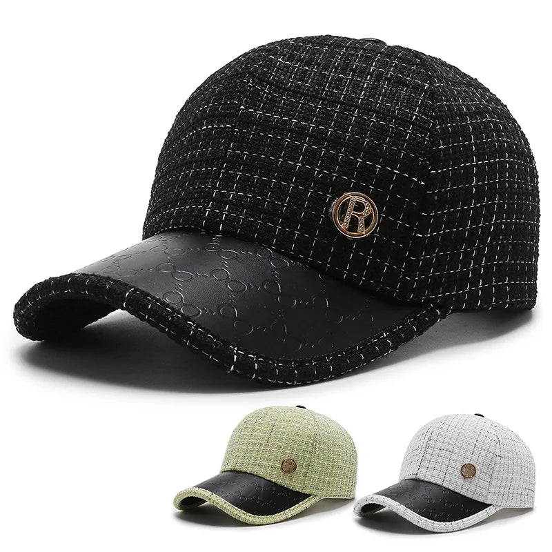 Female Korean Fashion Women Spring Autumn Winter Embossed Pu Leather Bill Warm Hat Street Black Baseball Hat Sports Cap