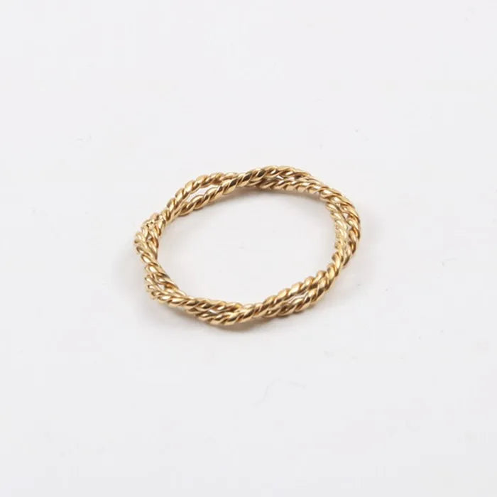 Finger Ring Stainless Steel Wire Braided Twist Dainty Women Ring 18k Gold Plated