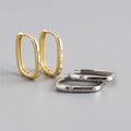 SP Simple Geometric Rectangle Hoops S925 Sterling Silver Zircon Hoop Earrings 18K Gold Plated