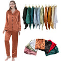 Luxury Wedding Bridal Pajamas Elastic Waist Soft Long Pants Turn Collar Full Length Women Silk Satin Sleepwear Two Piece Pjs