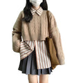 Spring Autumn Sweet Knit Set Casual Striped Shirt and Short Knit Pullover Pleated Skirt Set Knitted Three-Pieces Set for Women