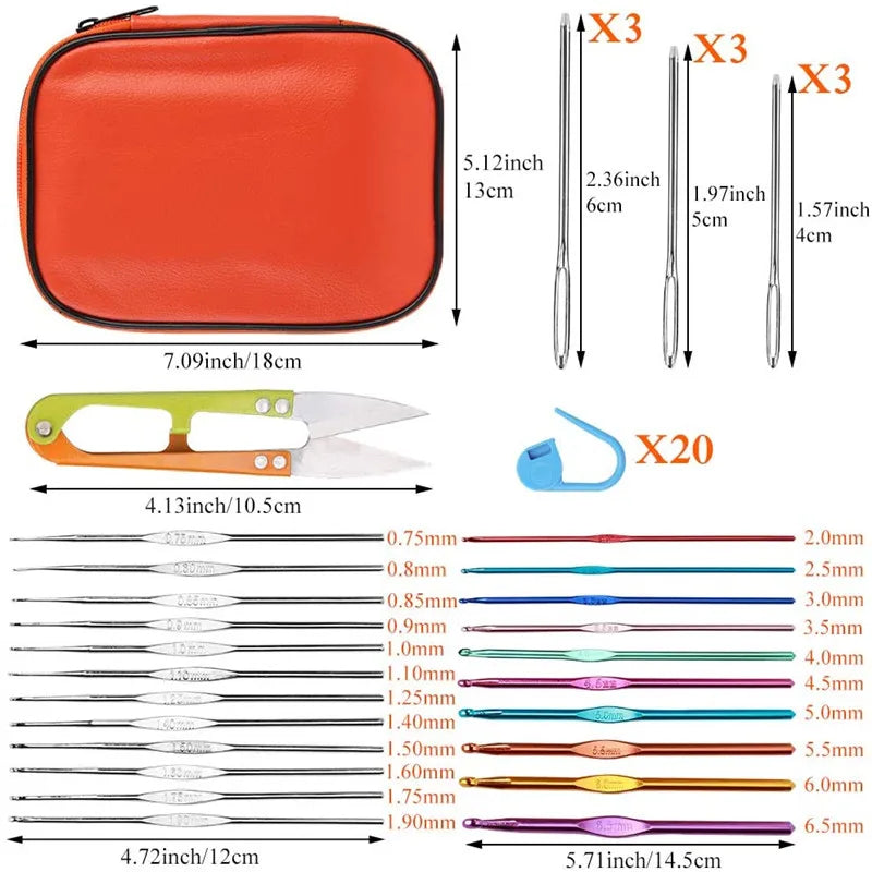 MGZ-01 Hot Sale Aluminum Crochet Needle Set Hook Case Stainless Steel Knitting Tool Crochet Kit