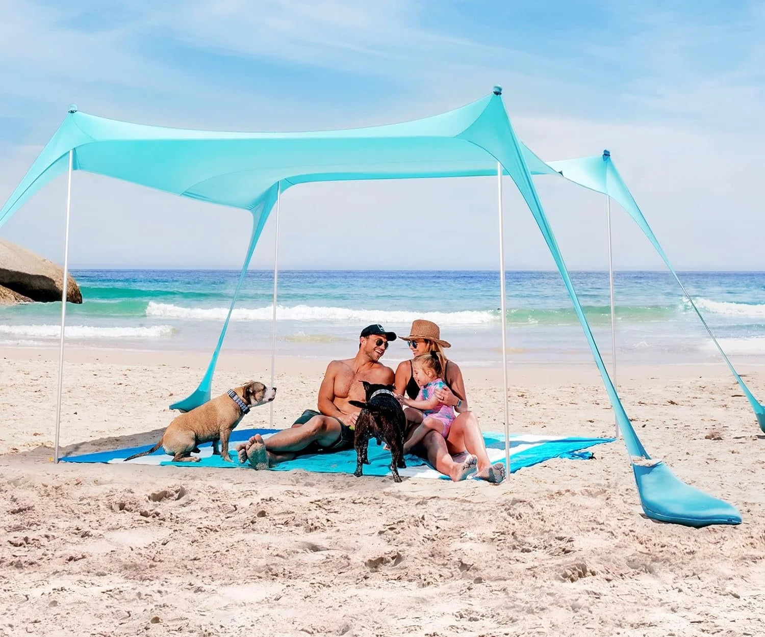 Portable 4-8 Person PVC Beach Tent With Waterproof Sun Shade Single Sandbag Anchor Summer Outdoor Camping Aluminum/Iron Rods