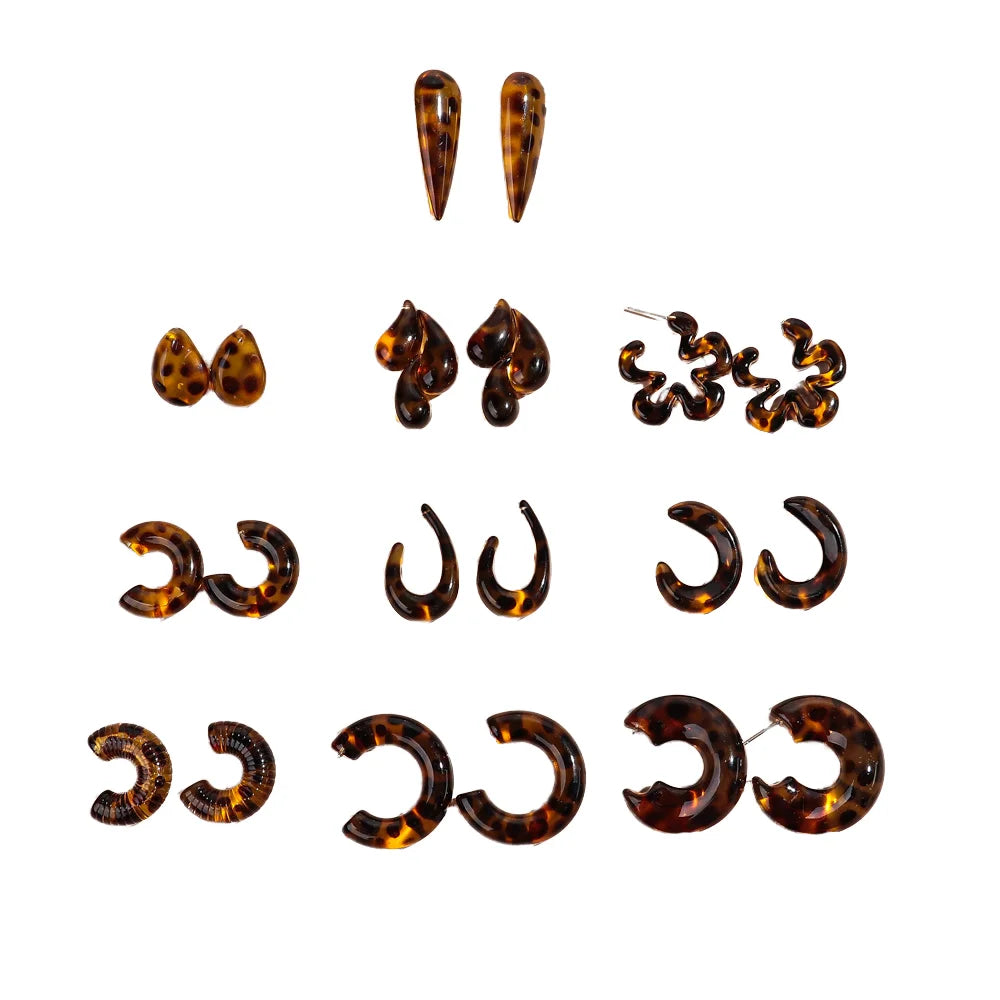 Hot Selling Exaggerated Flower C Shaped Leopard Geometric Ear Stud Irregular Acrylic Stud Earrings for Women