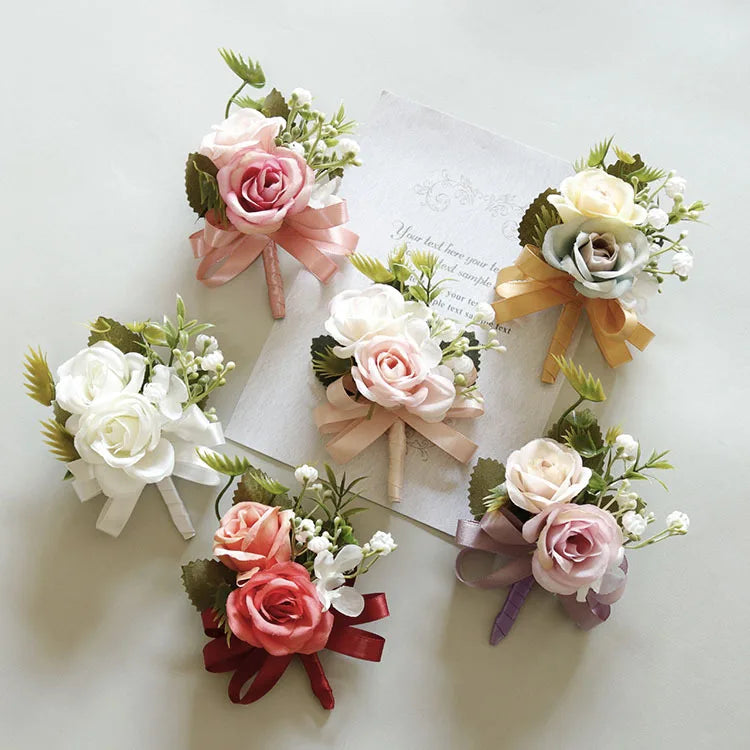S-HL1 Wedding Decor Wholesale Wedding Brooches Flower Pink Silk Aritificial Ribbon Bridal Rose Hand Wrist Corsage Flower