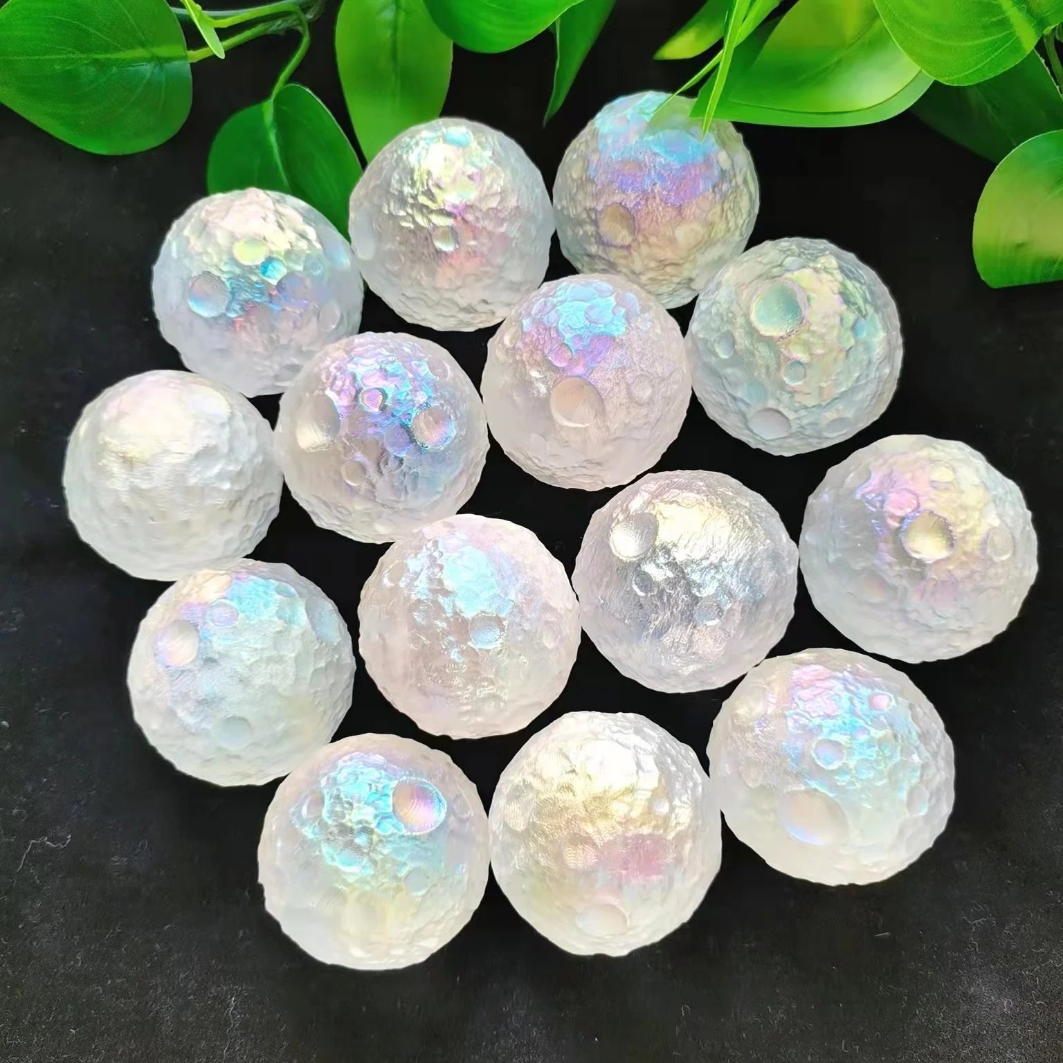 Hot Sell Healing Crystal Moons Angel Aura Melting Quartz Moon Sphere Carvings for Gifts Decoration