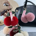 Sweet Fruit Red Cherry Double Pom Pom Keychain Fur Fluffy Puff Plush Ball Keychain for Women Girls Bag Charm Key Rings Pendent
