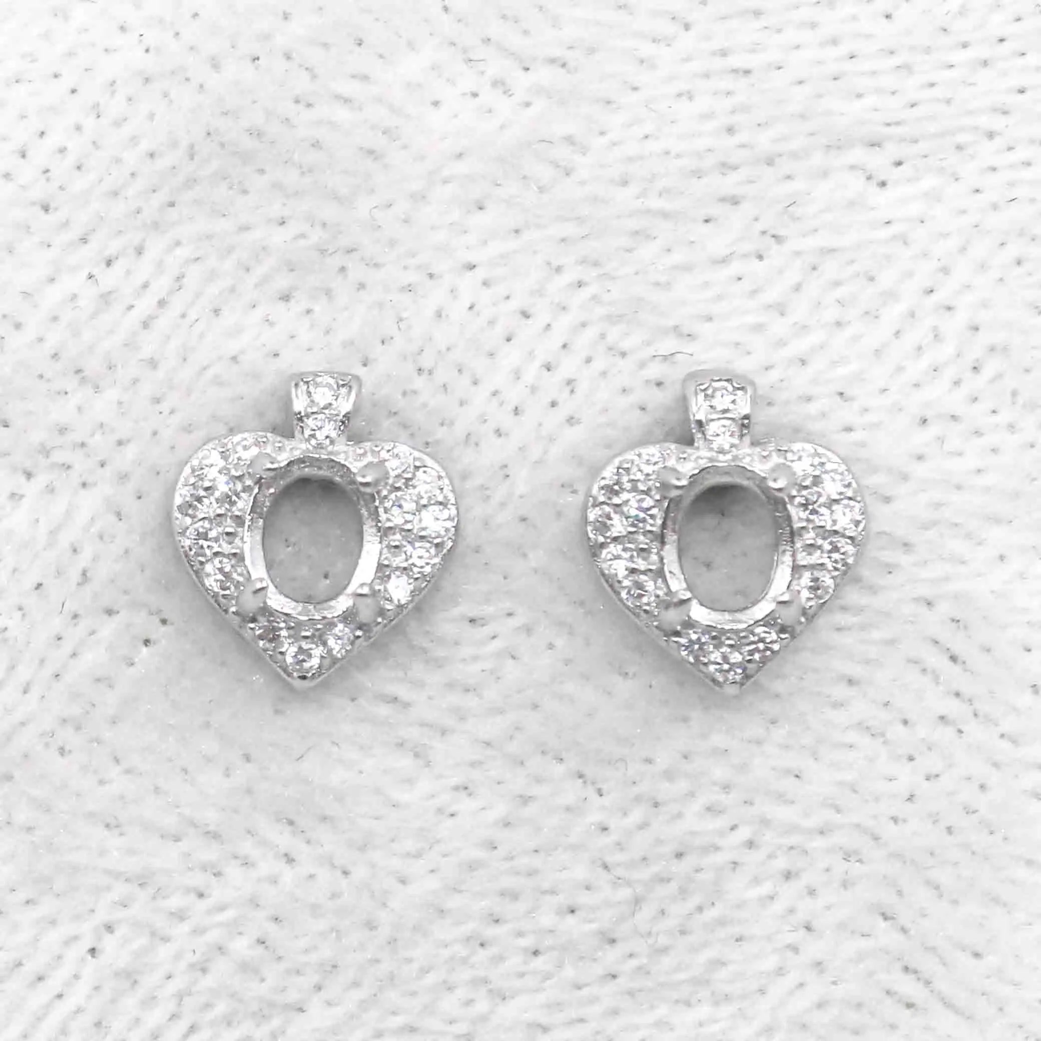 Sterling Silver 4*5mm Semi Mount Stud Earrings Empty Support Blank Claws Setting S925 Base Without Center Stone for DIY Inlay