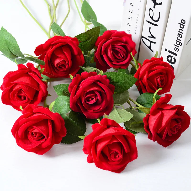 AF10102-1 Wholesale Wedding Home Artificielle Decor Artificial Silk Flower Single Velvet Red Rose Flower for Vase
