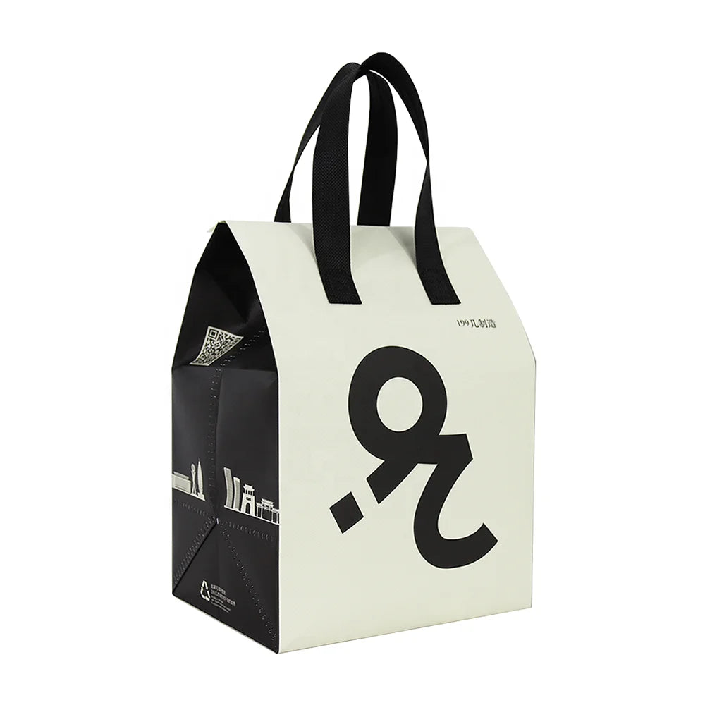 Waterproof Recyclable Disposable Non-Woven Foldable Thermal Cooler Bags Letter Reusable for Food Drink Delivery Takeaway Keep