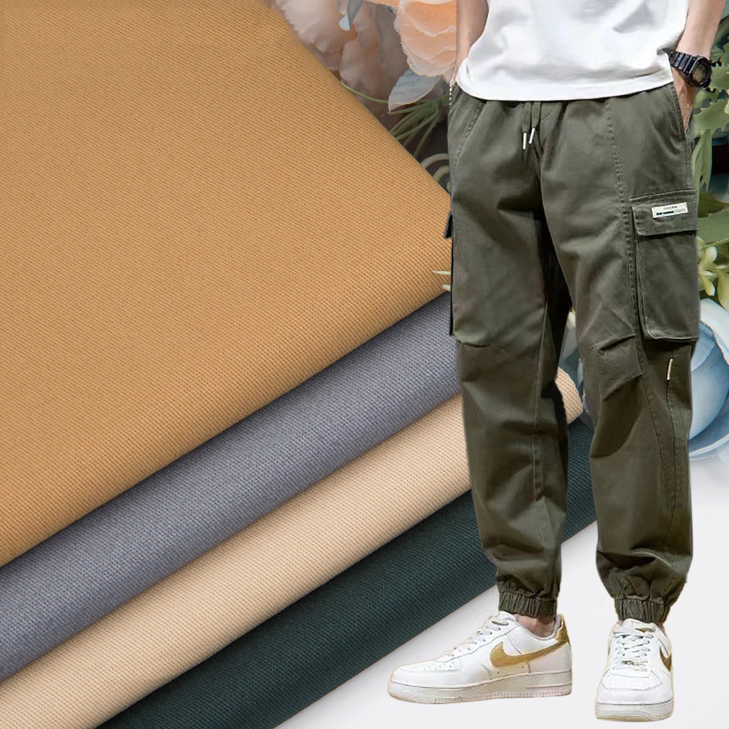 21*16+70D Custom 98 Cotton 2 Spandex Stretch Elastane Brushed Twill Khaki Fabric