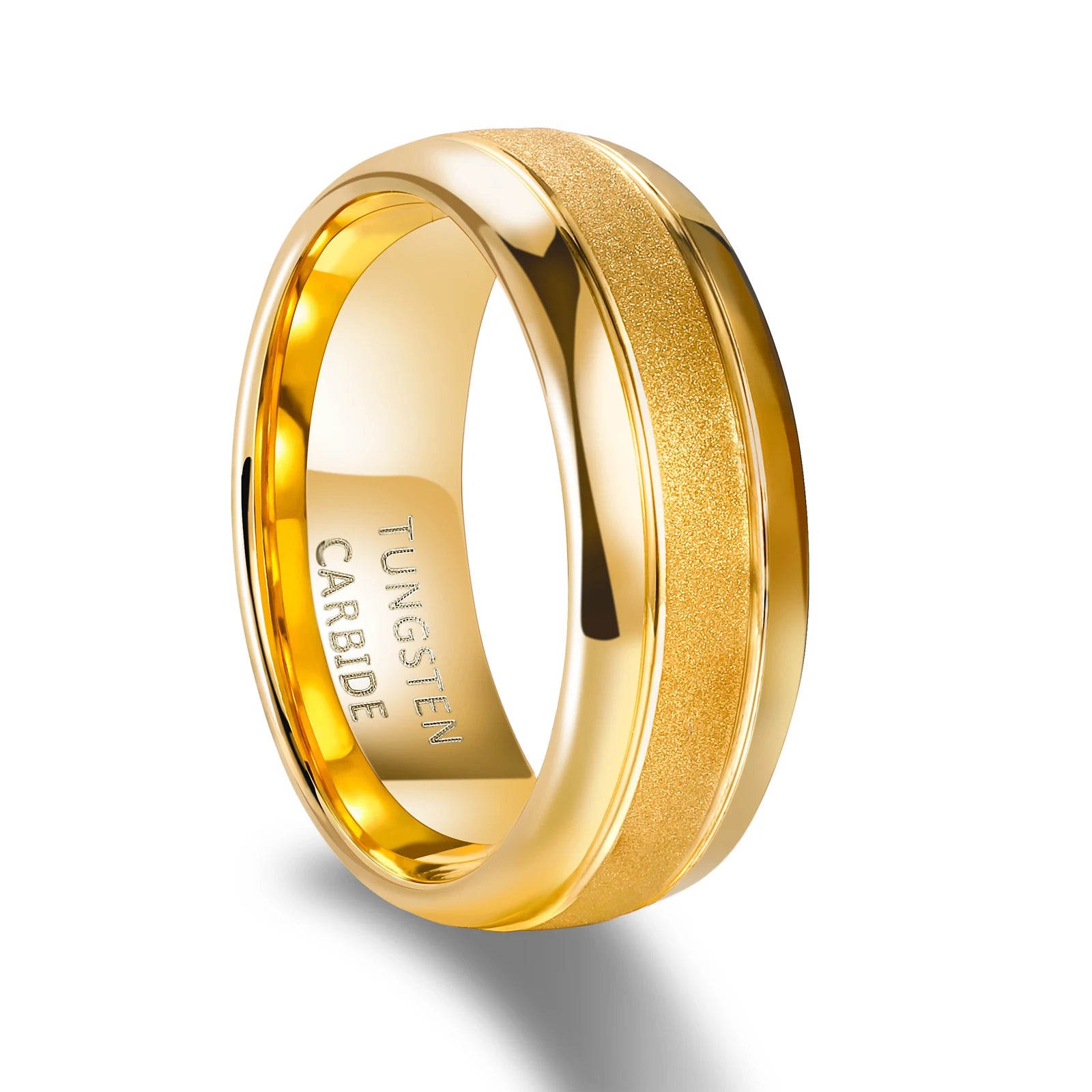 OLAN 8MM High Polished Edge Sandblasted Silver / Gold Plated Domed Tungsten Carbide Rings for Men Jewelry