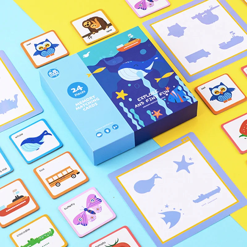 Wooden Children Shadow Matching Memory Flash Cards Kids Early Educational Wooden Jigsaw Puzzle Toy