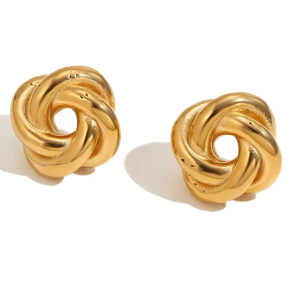 Waterproof Stainless Steel Small Gold Earrings Vintage Braided Ball of Wool Stud Earrings Fashion Jewelry Bijoux Gift for Women