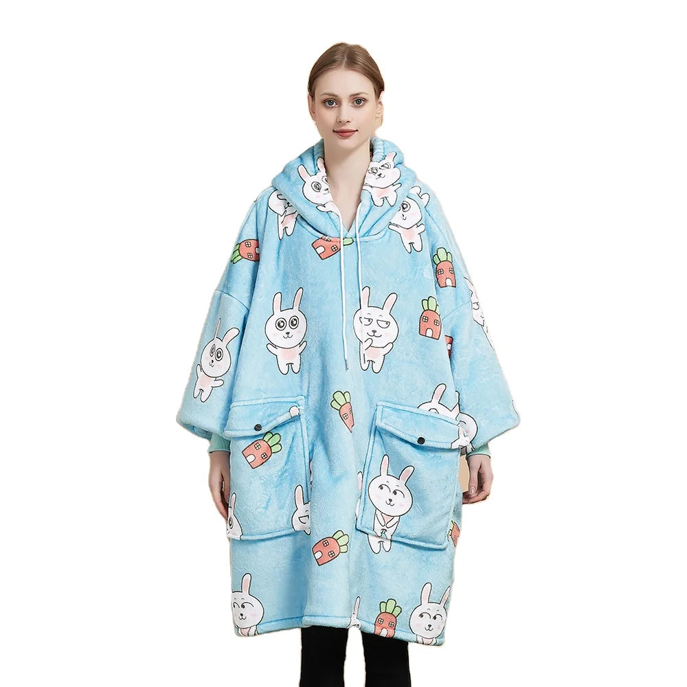 Hoodies Blanket Wholesale Adult Child Home Jumper One Size Fit All Winter Blanket Christmas Wearable Hoodie Blanket