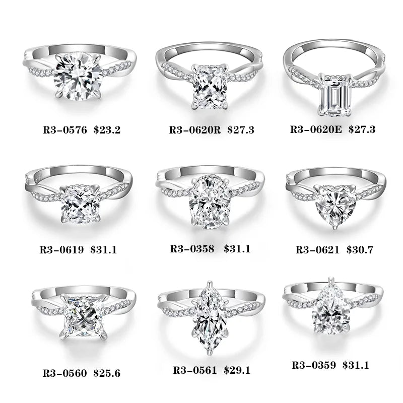 Starsgem 1CT Engagement Ring 925 Sterling Silver Twist Band Hip Hop Ring D VVS Moissanite Diamond Ring