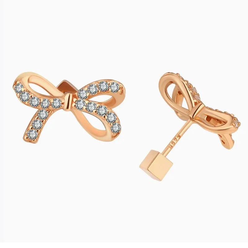 925 Sterling Silver Full Moissanite Diamond Stud Earrings Temperament Fashion Bow Earrings Square Screw Earrings for Women