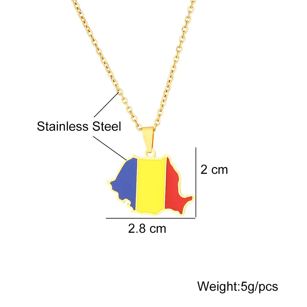 BINSHUO Wholesale Custom Stainless Steel Jewelry Drop Oil Romania Nation Map Flag Men Pendant Charm Couples Necklace for Women