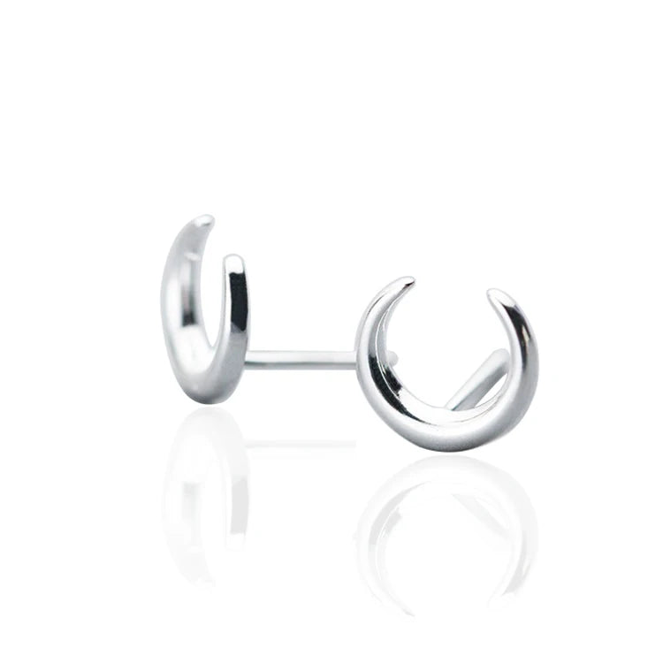 WME8084 S925 Sterling Silver Crescent Moon Stud Earrings Celestial Moon Silver Dainty Stud Earrings Simple Everyday Earrings