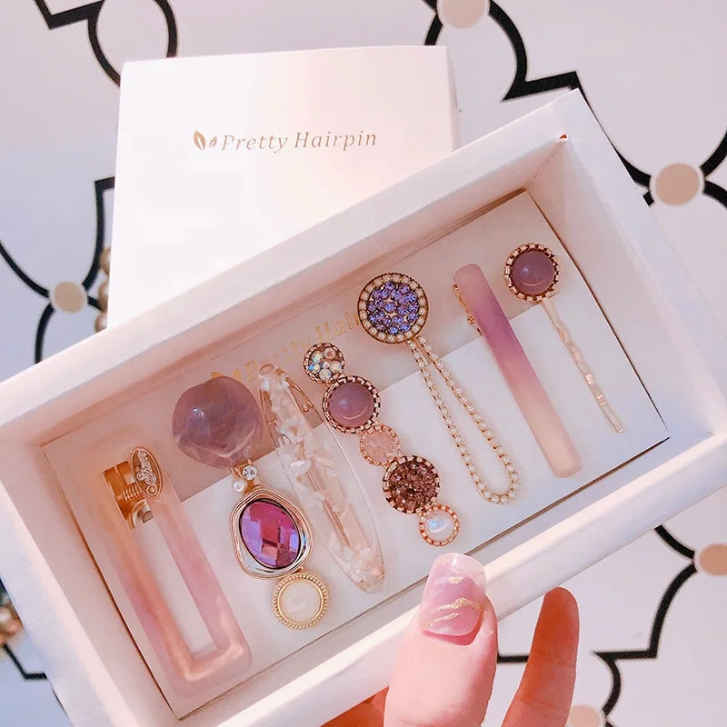Hot Sale 7pcs Set Rhinestone Hair Clips Fashion Pearl Crystal Hairgrip Accessories for Women