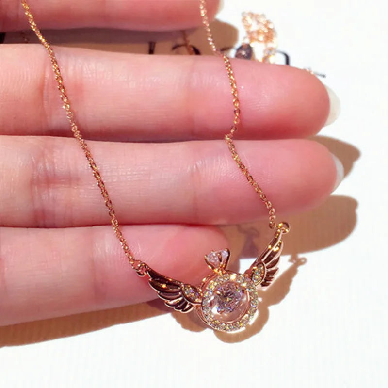 Small Ring Rhinestone Zircone Fine Jewelry Fashion Angel Wing Necklace