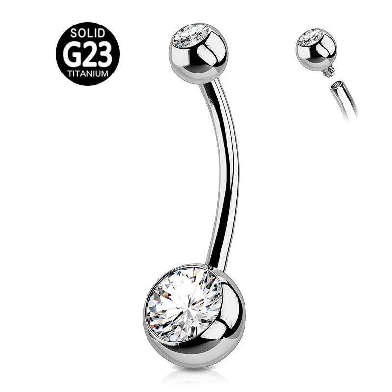 ASTM F136 G23 Titaniumg Piercing Internally Threaded Round CZ Navel Belly Button Rings 10-12-14mm Long for Women Men