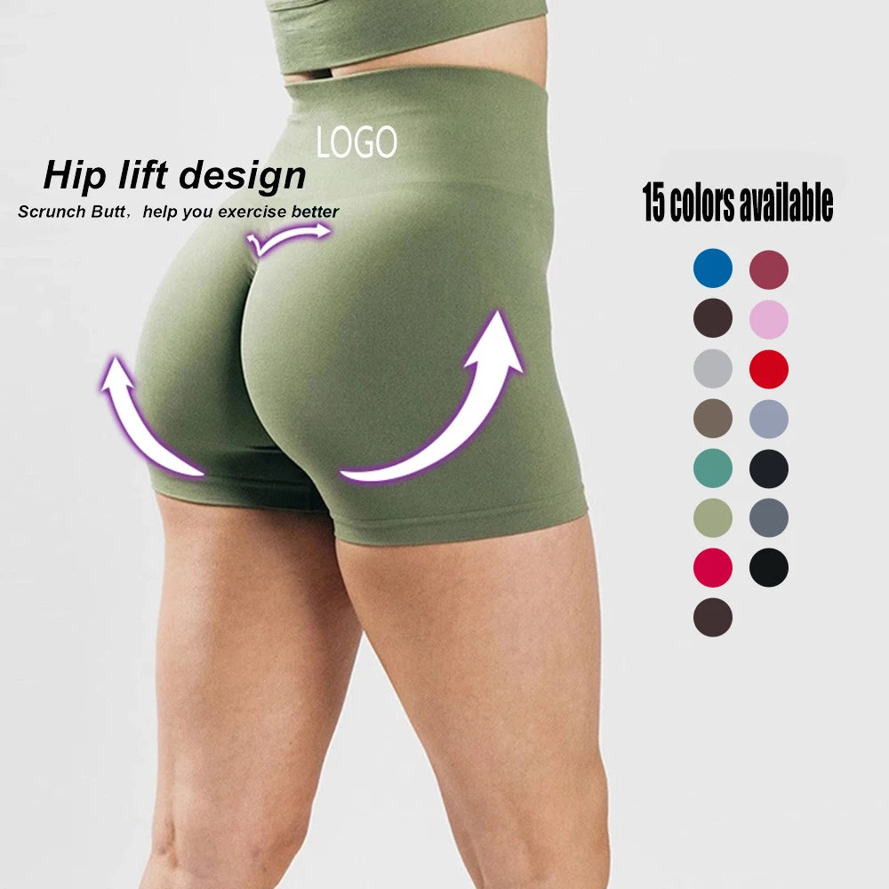 New Athletic Apparel Manufacturer Women Nylon Spandex Seamless Contour High Waisted Gym Sportswear Scrunch Butt Yoga Shorts