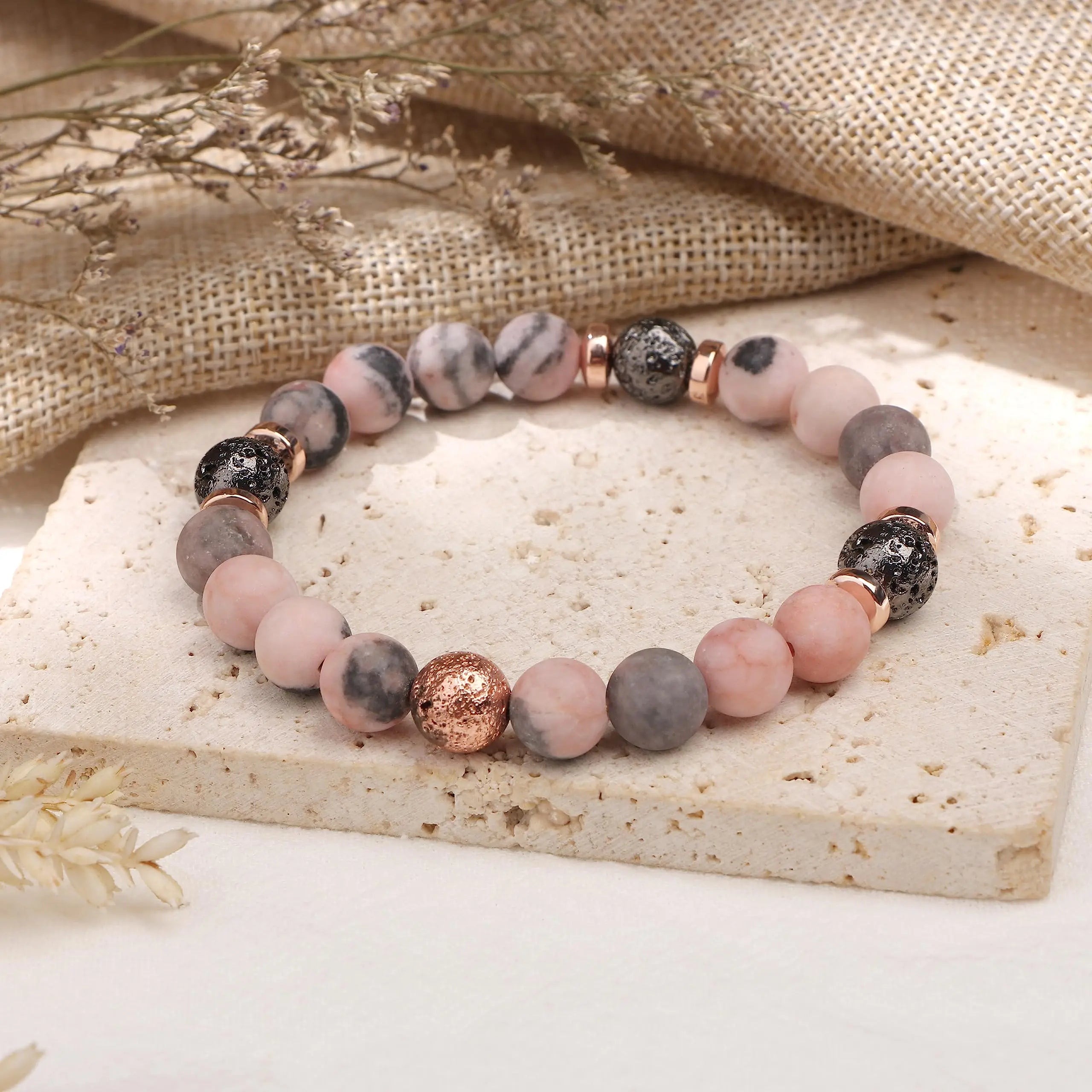 Wholesale Lava Yoga Essential Oil Diffuser Pink Zebra Jasper Natural Stone Beaded Bracelet Birthday Mothers Day Gifts