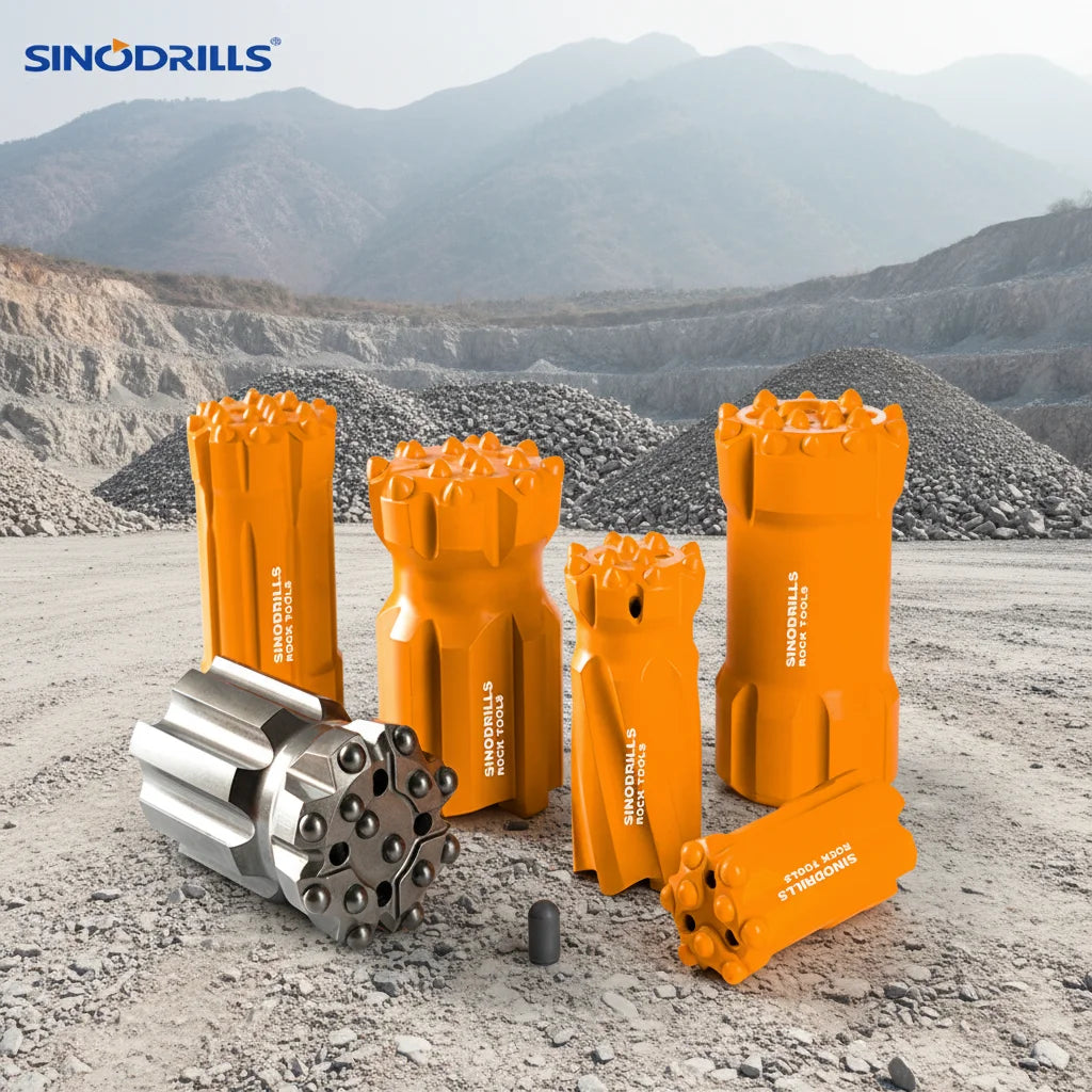SINODRILLS Top Hammer Mining Drill Thread Rock Drilling Tools RoT38 R32 Button Bit