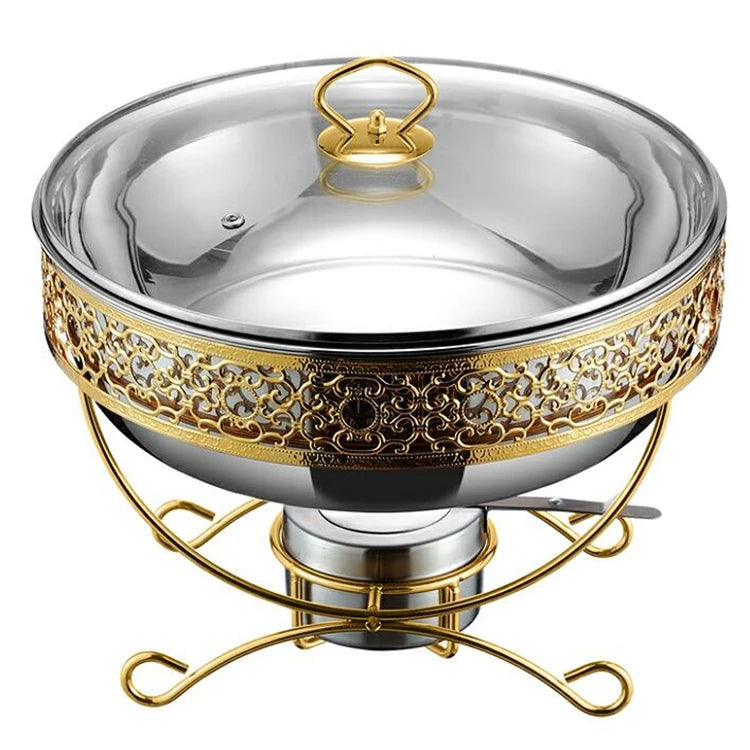 Wholesale 3.5L 4L Silver Chaffing Dish Food Warmer Round Luxury Golden Stainless Steel Chafing Dish Buffet Set for Home