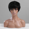 Wholesale Price Short Pixie Cut Black with Bangs Blend Human Hair Wigs for Women Daily Party