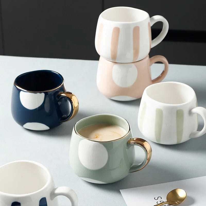 Nordic Style Spotted Pattern Ceramic Dinnerware Cup with Custom logo Cute Couple Coffee Tea Mug