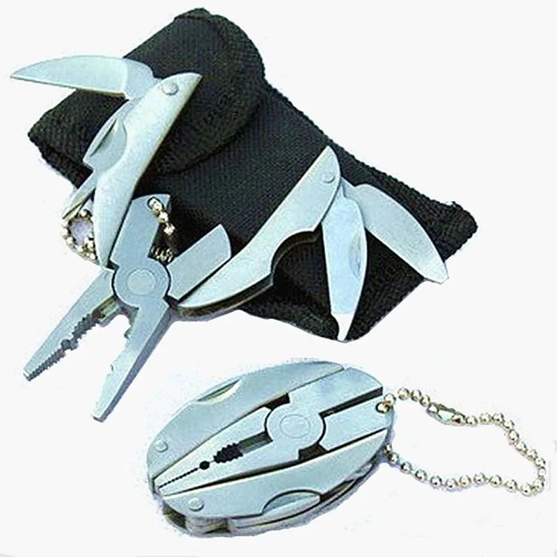 Outdoor Mini Multi-function Stainless Steel DIY Folding Pliers with Screwdriver Clamp Keychain Portable Hiking Camping Tool