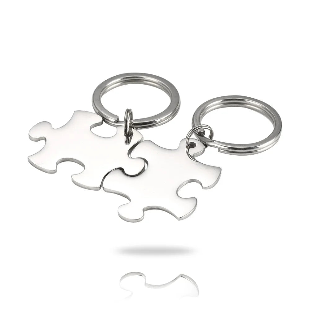 Lovers Pair Mirrorable High Polished Custom LOGO Laserable Blank Stainless Steel Puzzle Couple Pendant Key Ring Keychains