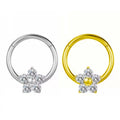 Titanium Body Jewelry Astm F136 Gold-Plated Cartilage Ear Piercing Flower Septum Ring with Zircon for Weddings and Engagements
