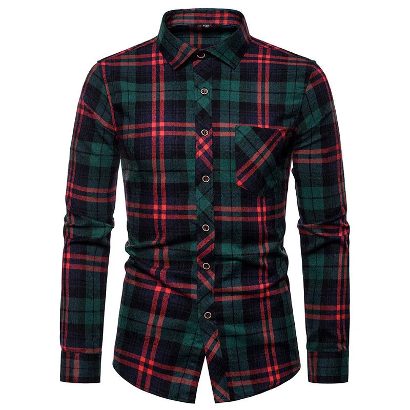 RNSHANGER Autumn Male Stripe Casual Shirts Mens Flannel Plaid Shirt Daily Men Slim Business Office Checkered Long Sleeve Shirts