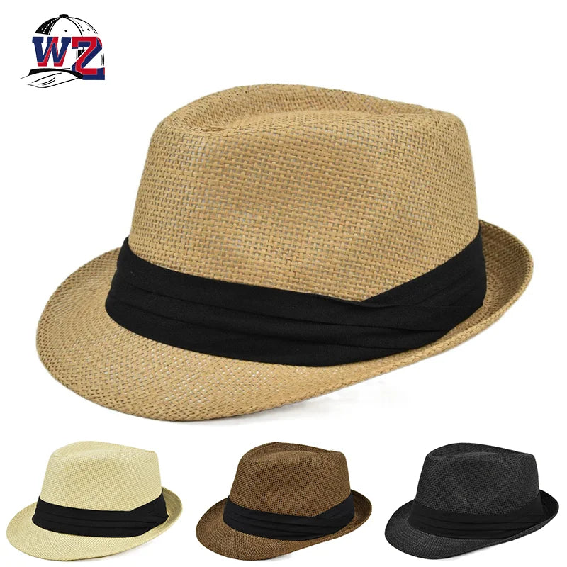 WoZhen Korean Version of Mens Sun Hat Straw Summer Outdoor Sunshade Linen Top Cap