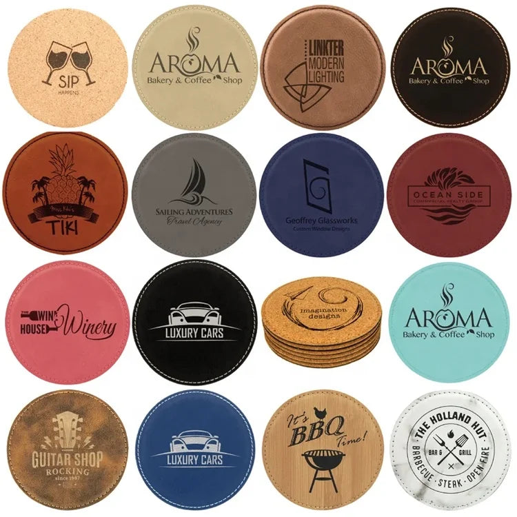 Factory Supply New Material Home Decorative Custom Heat Insulation Round Blank Laserable Leatherette Coasters