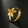 Myshape Women Korea Flower Ring Stainless Steel Gold Color Boho Adjustable Open Finger Rings 2022 Fashion Jewelry Gift for Lover