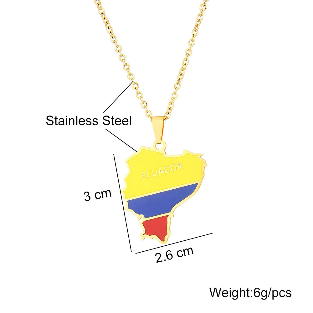 BINSHUO Wholesale Custom Stainless Steel Jewelry Drop Oil Letter Ecuador Nation Flag Map Men Pendant Couples Necklace for Women