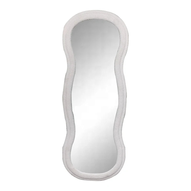 Custom Hot Sale MDF Flannel Frame Full Length Wavy Mirror Contemporary Design Floor Standing for Living Room Bedroom