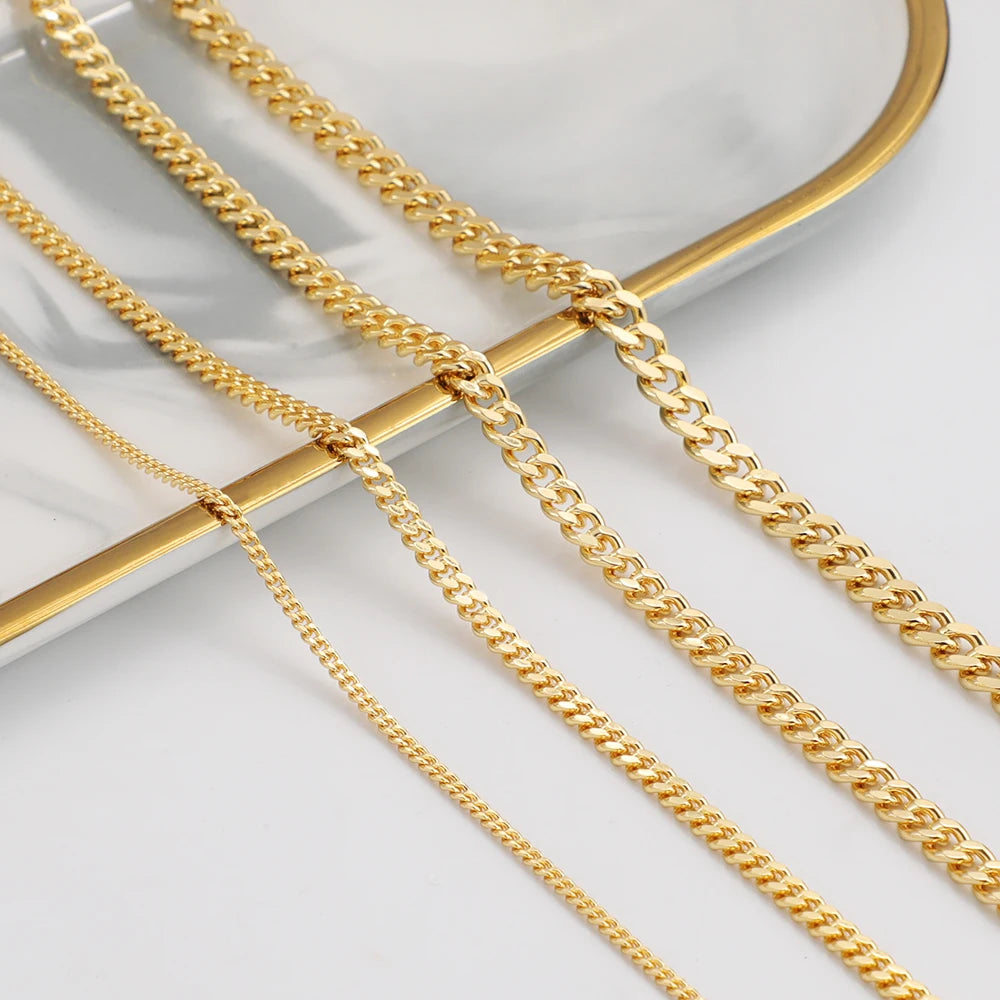 Brass 18k Gold Plated Europe and America Hip-hop Gold Chains Jewelry Making Various Sizes Link Flat Chains for Men